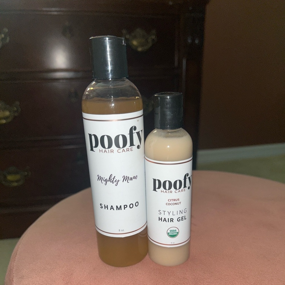 SOLD NEW Poofy Organics Mighty Mane Shampoo and Styling Hair Gel Set bundle